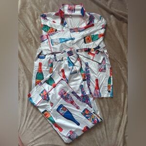 NWT SHESHOW Silky White Bottle-Print Pajama Set-Medium